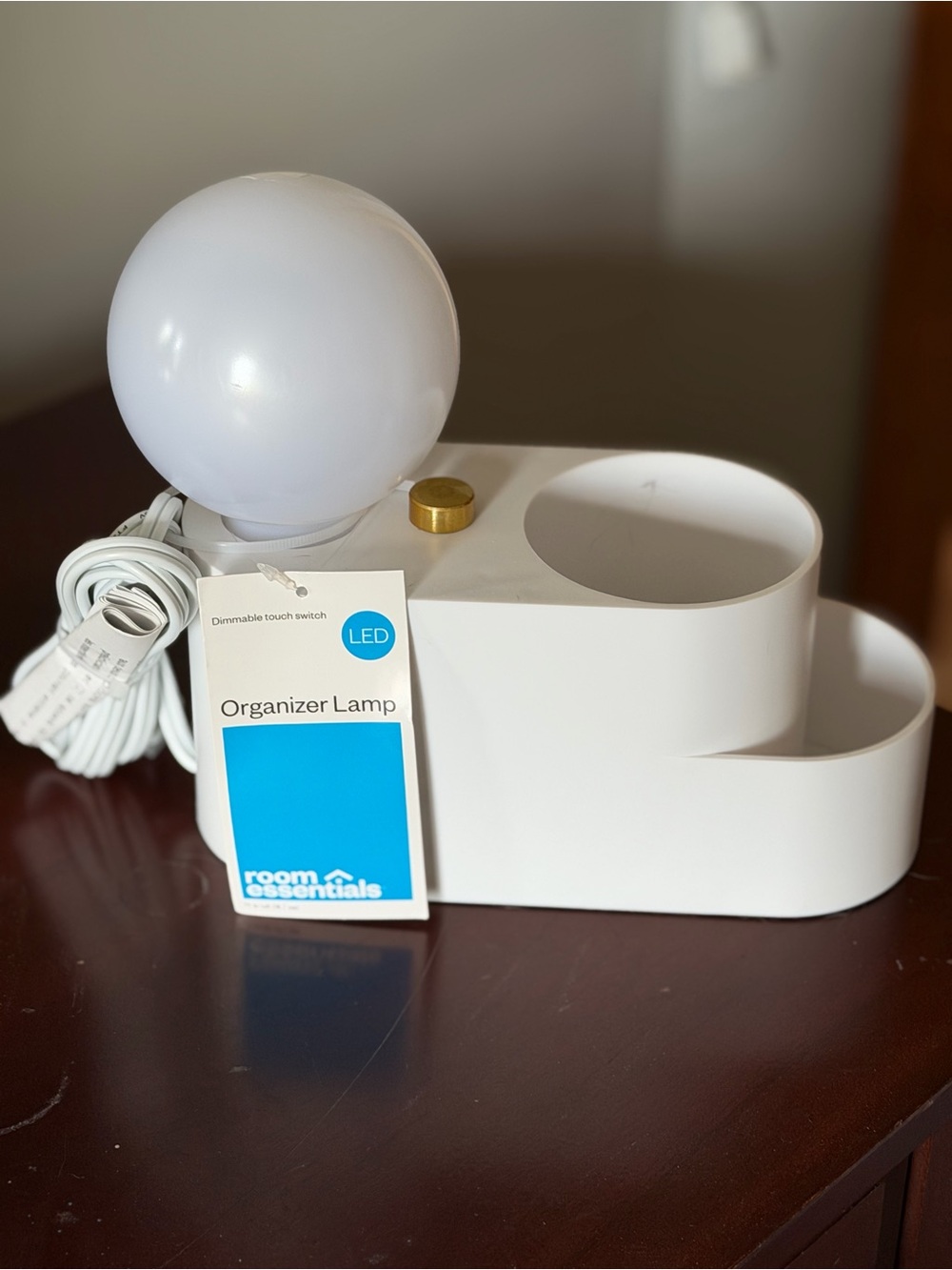 Room Essentials White LED Organizer Lamp with Gold Touch Knob
